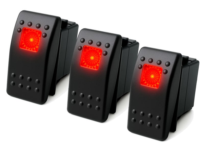 MGI SpeedWare 3-Pack Marine Rocker Switches with Illuminated LED, 20A 12vDC, SPST Latching ON/Off - Red - Image 1